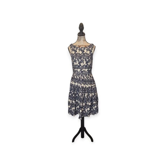 Eliza J Floral Dark Navy Blue Lace Overlay Cocktail Dress size 6 Sleeveless - Picture 2 of 8